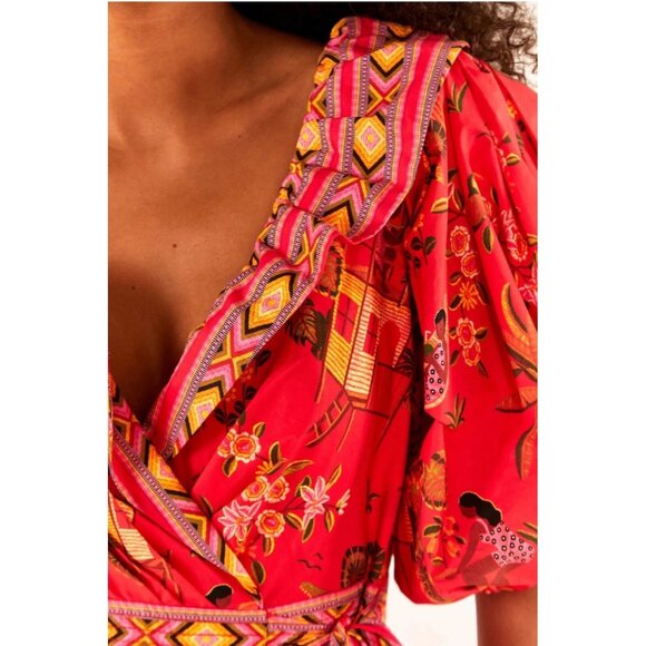 FARM RIO Womens Sz M Red Secret Garden Organic Cotton Maxi Dress - Picture 4 of 16